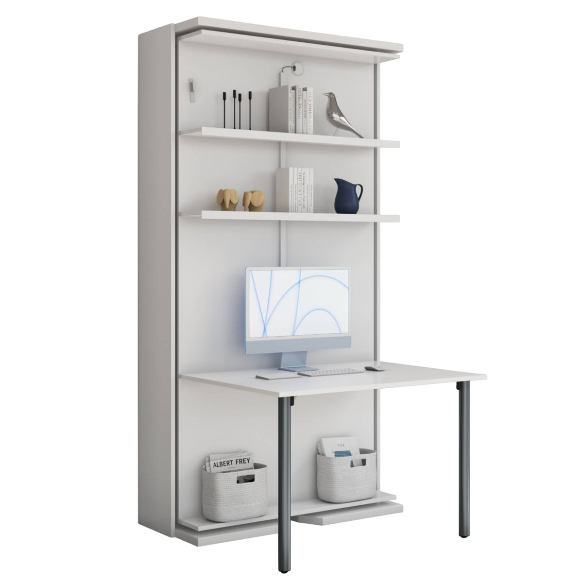 Rotating Bookcase Single Wall Bed with Desk