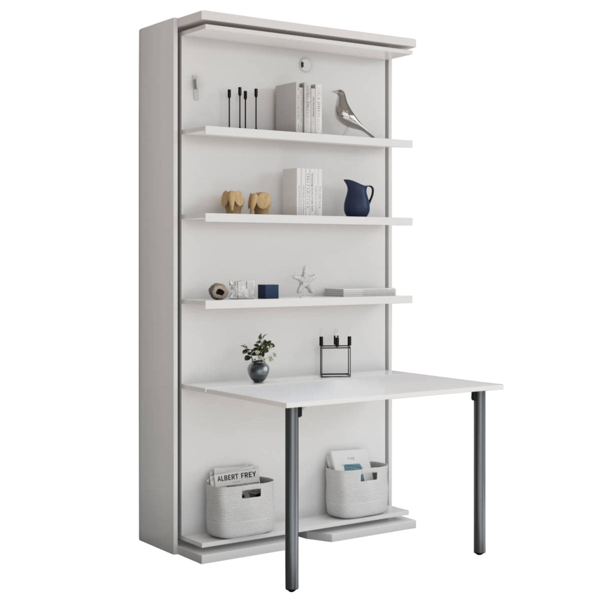Rotating Bookcase Single Wall Bed with Desk