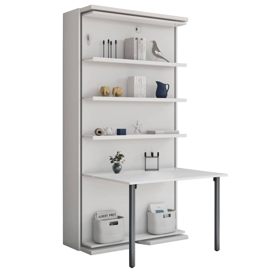 Rotating Bookcase Single Wall Bed with Desk