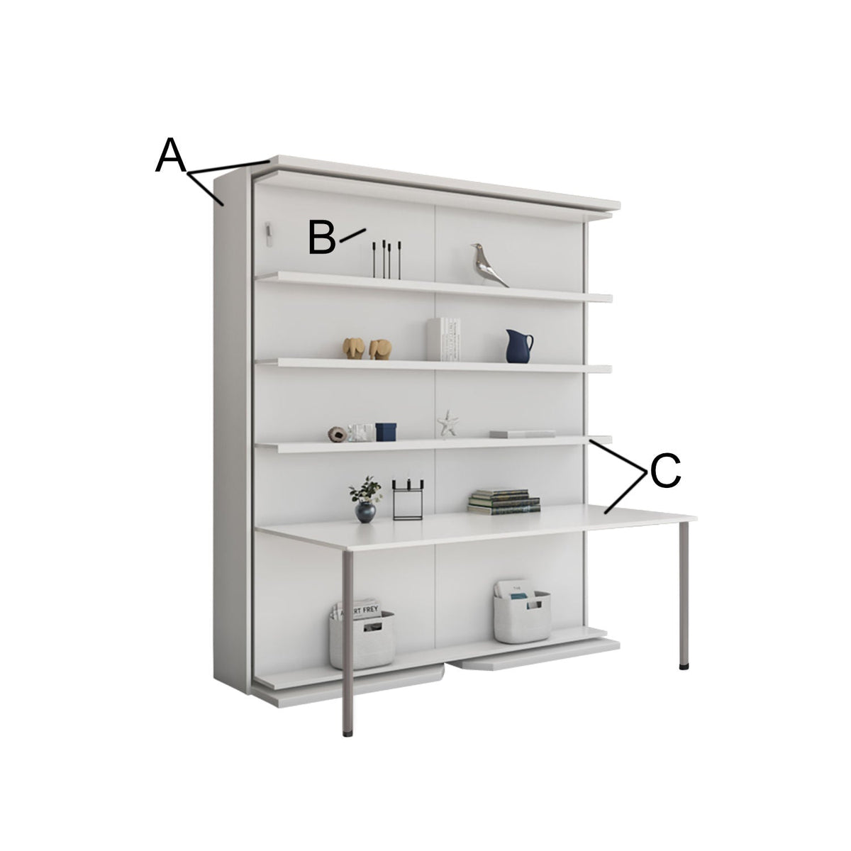 Rotating Wall Bed with Office Desk and Shelving, UK King Size