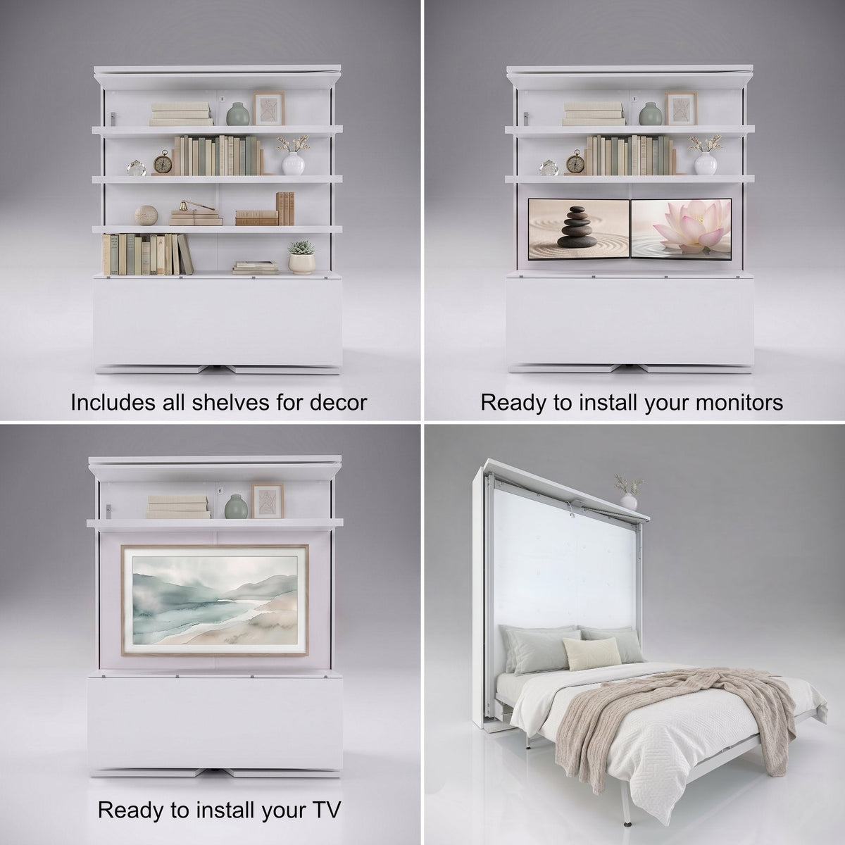 Rotating Wall Bed with Office Desk and Shelving, UK King Size