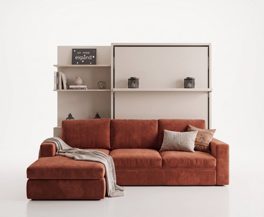 Shelf Wall Bed over Corner Sofa with Side Shelving