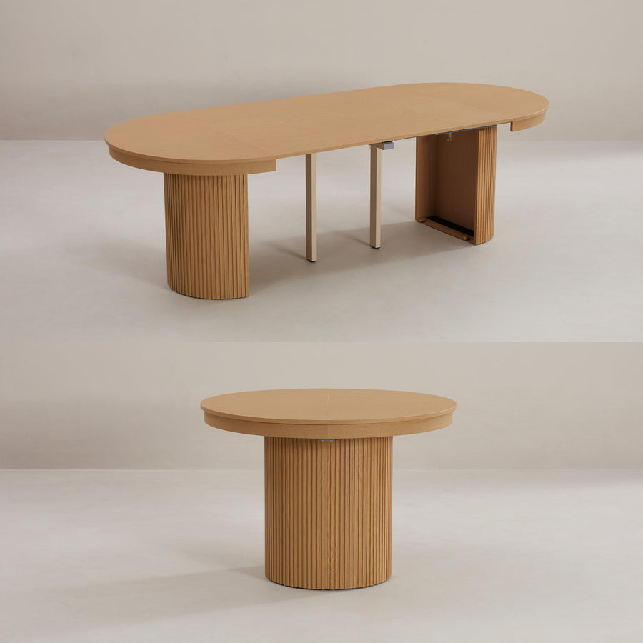Round to Oval Extending Oak Dining Table, Fluted Base