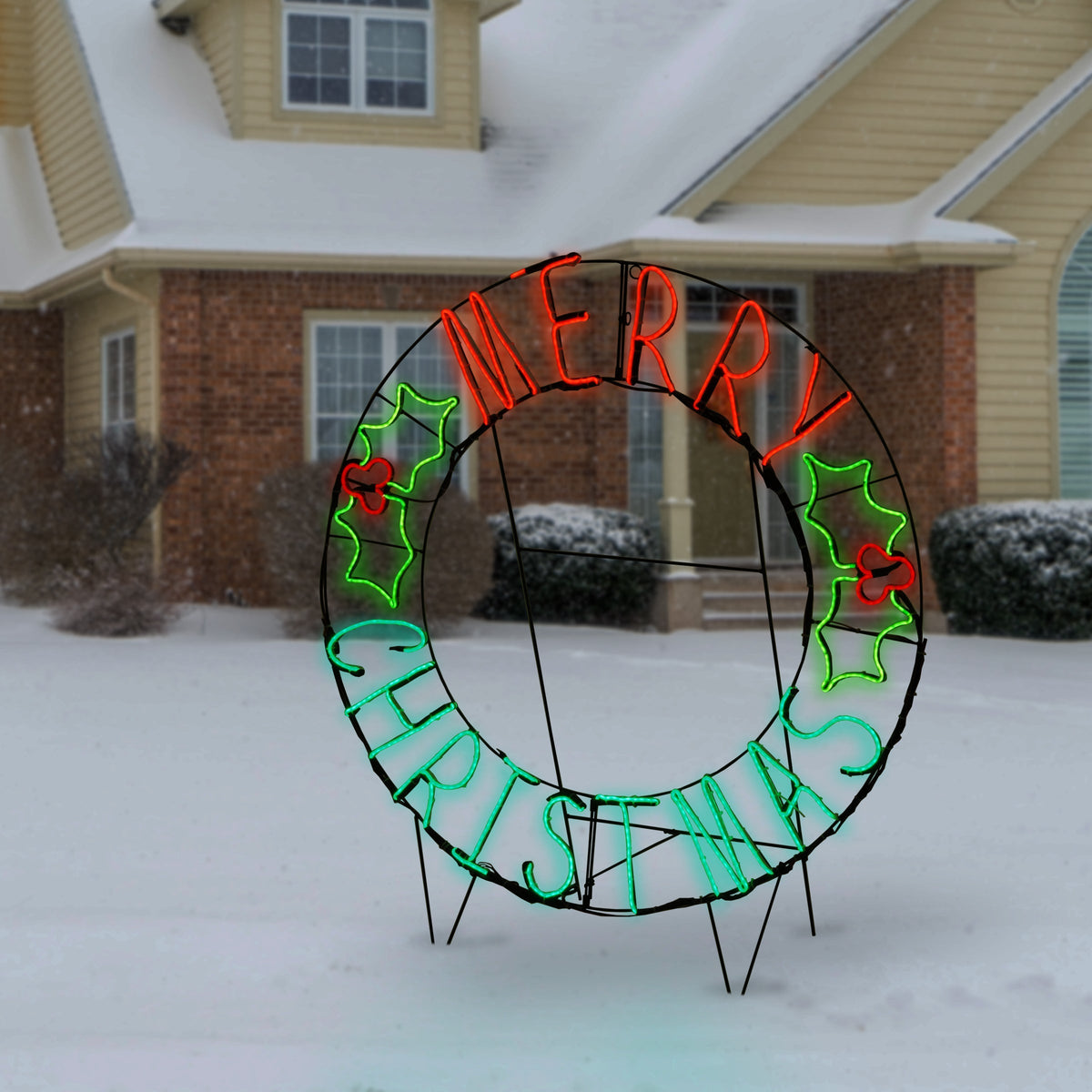 Merry Christmas LED Neon Style Wreath, Red and Green, 104 cm