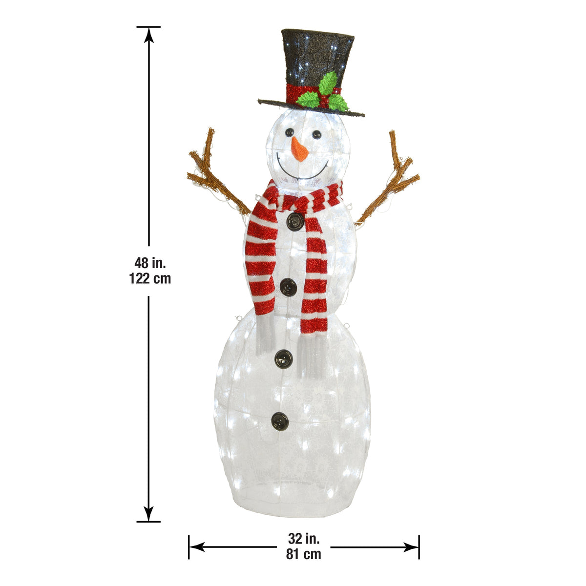 Pre Lit Snowflake Fabric Snowman, 122 cm