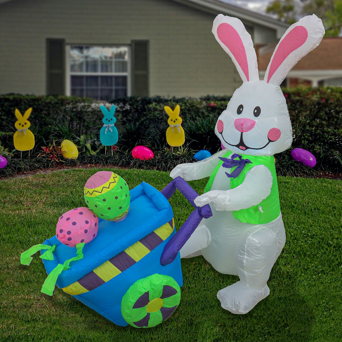 Inflatable Easter Bunny with Wheelbarrow, 122 cm