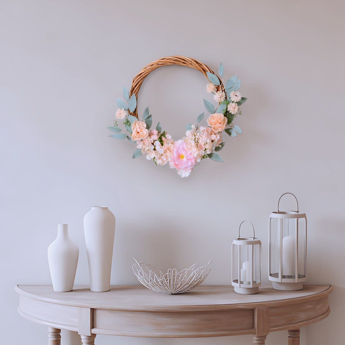 Peony and Rose Hoop Wreath, 48 cm