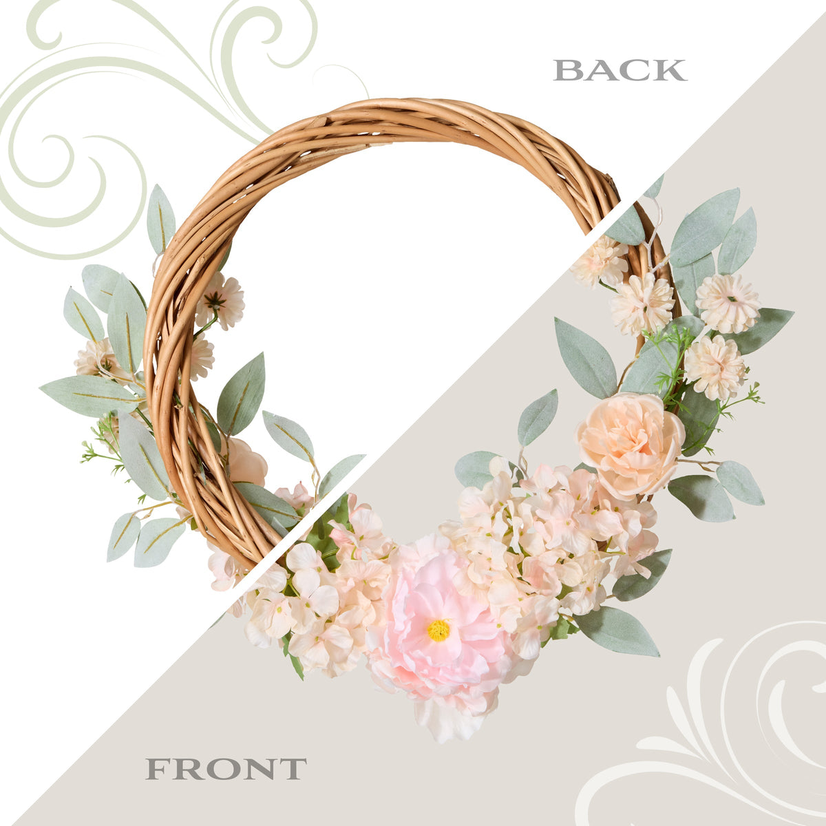 Peony and Rose Hoop Wreath, 48 cm
