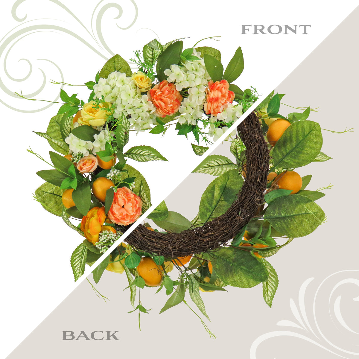 Lemon and Hydrangea Wreath, 61 cm