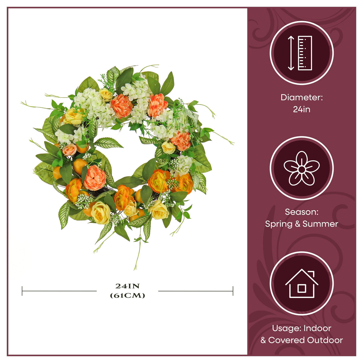 Lemon and Hydrangea Wreath, 61 cm