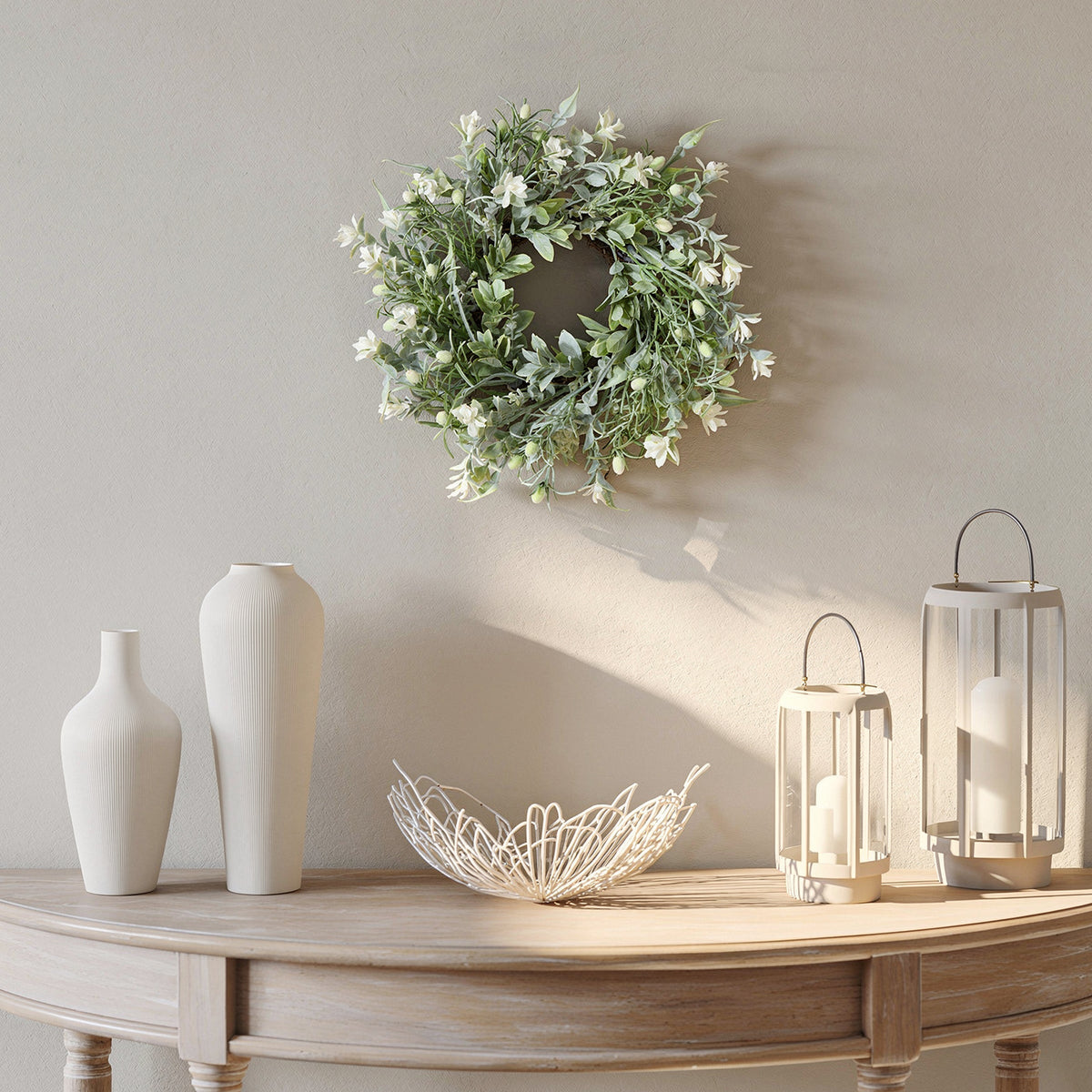 Table Wreath with Leafy Stems and Petite Flowers, 36 cm
