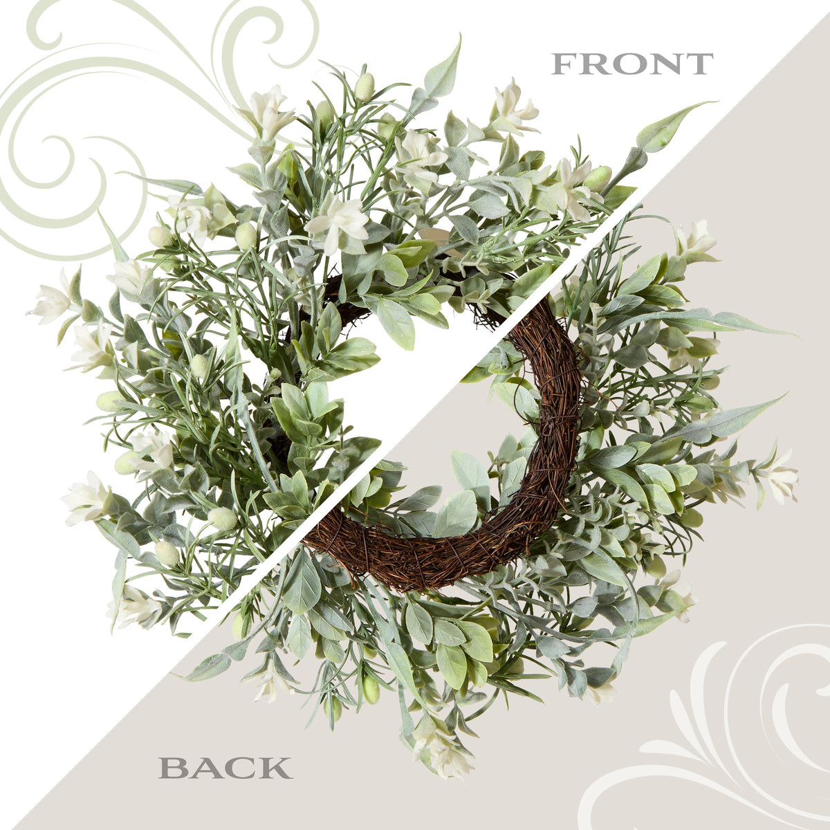 Table Wreath with Leafy Stems and Petite Flowers, 36 cm