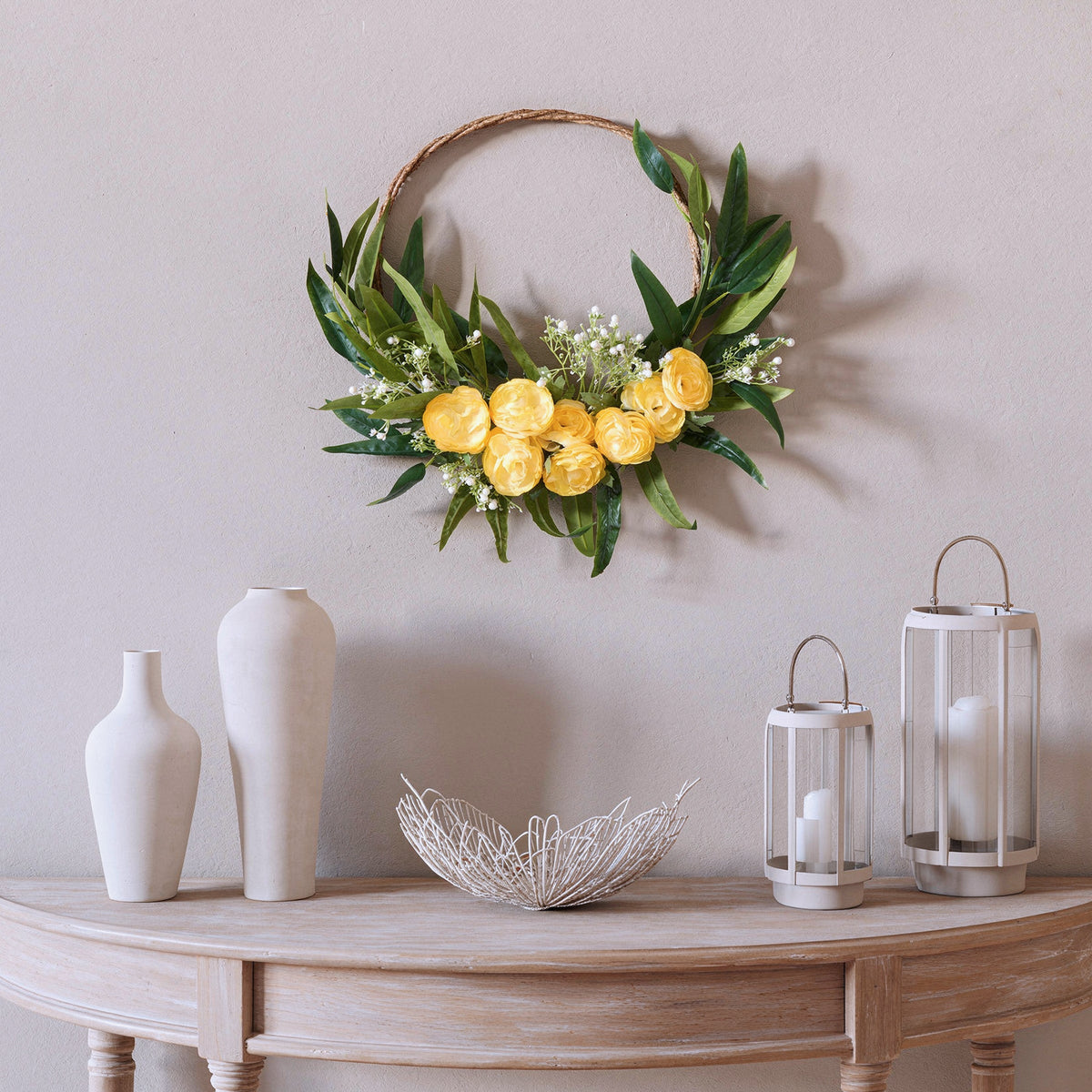 Coroa de argola de botão de ouro com hálito de bebê, 41 cm