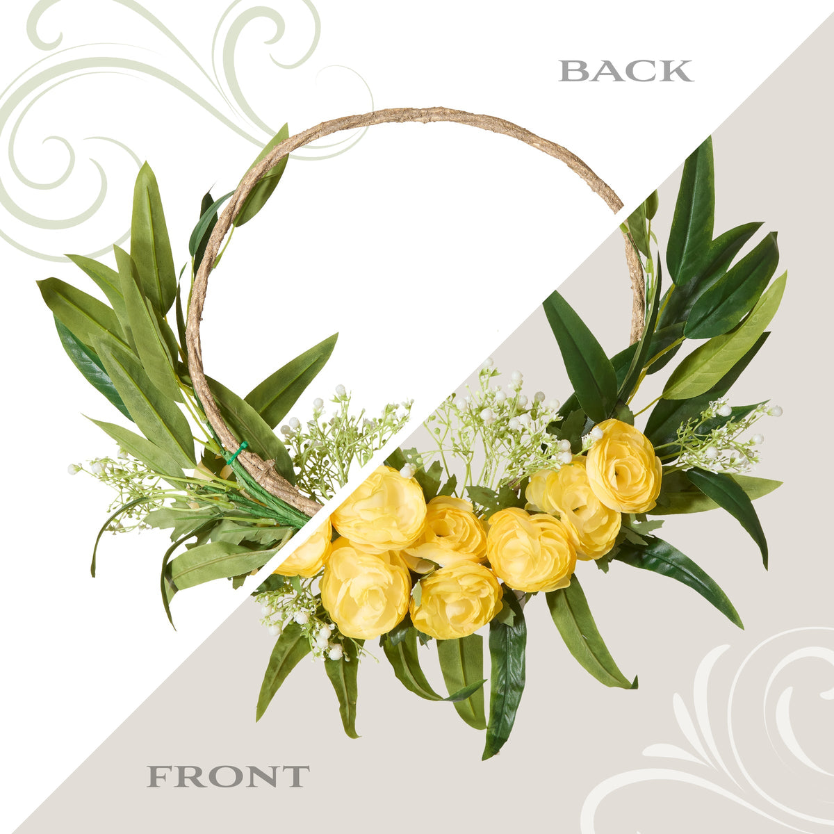 Coroa de argola de botão de ouro com hálito de bebê, 41 cm