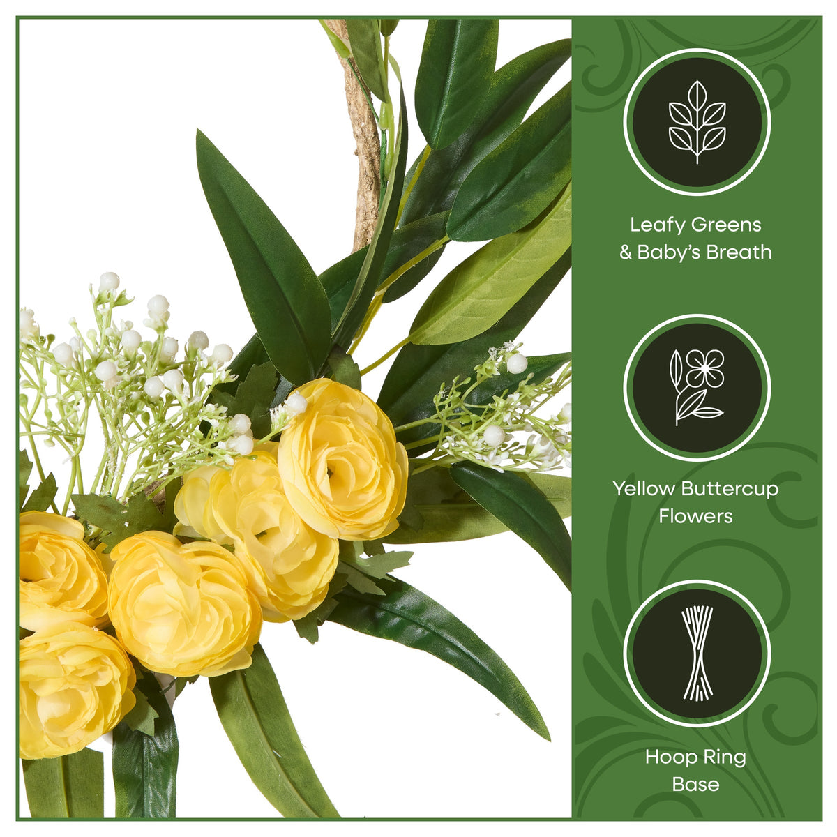 Coroa de argola de botão de ouro com hálito de bebê, 41 cm