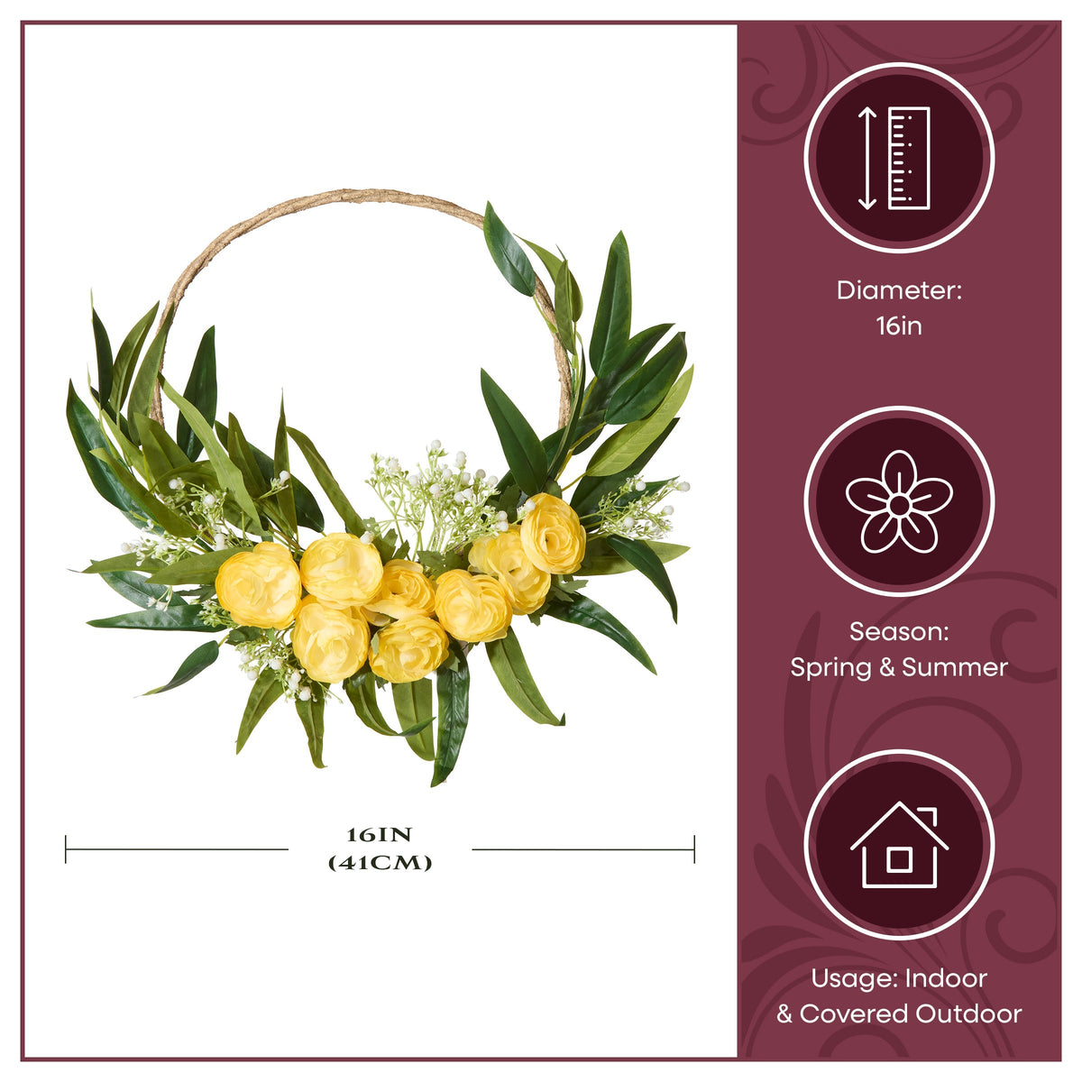 Coroa de argola de botão de ouro com hálito de bebê, 41 cm