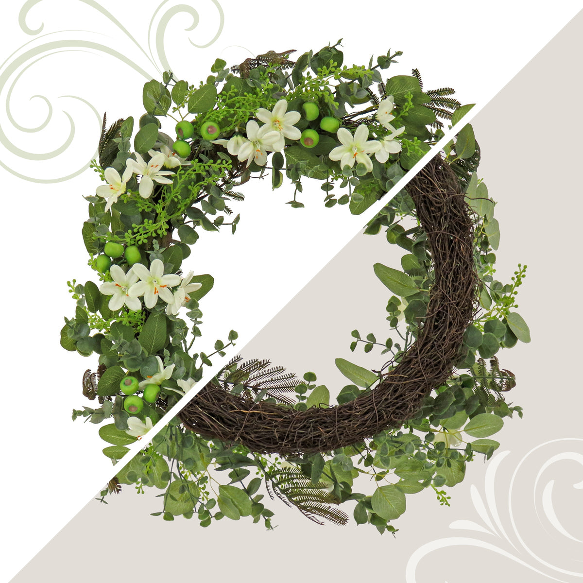Mixed Flower Wreath with Flowing Stems, 61 cm