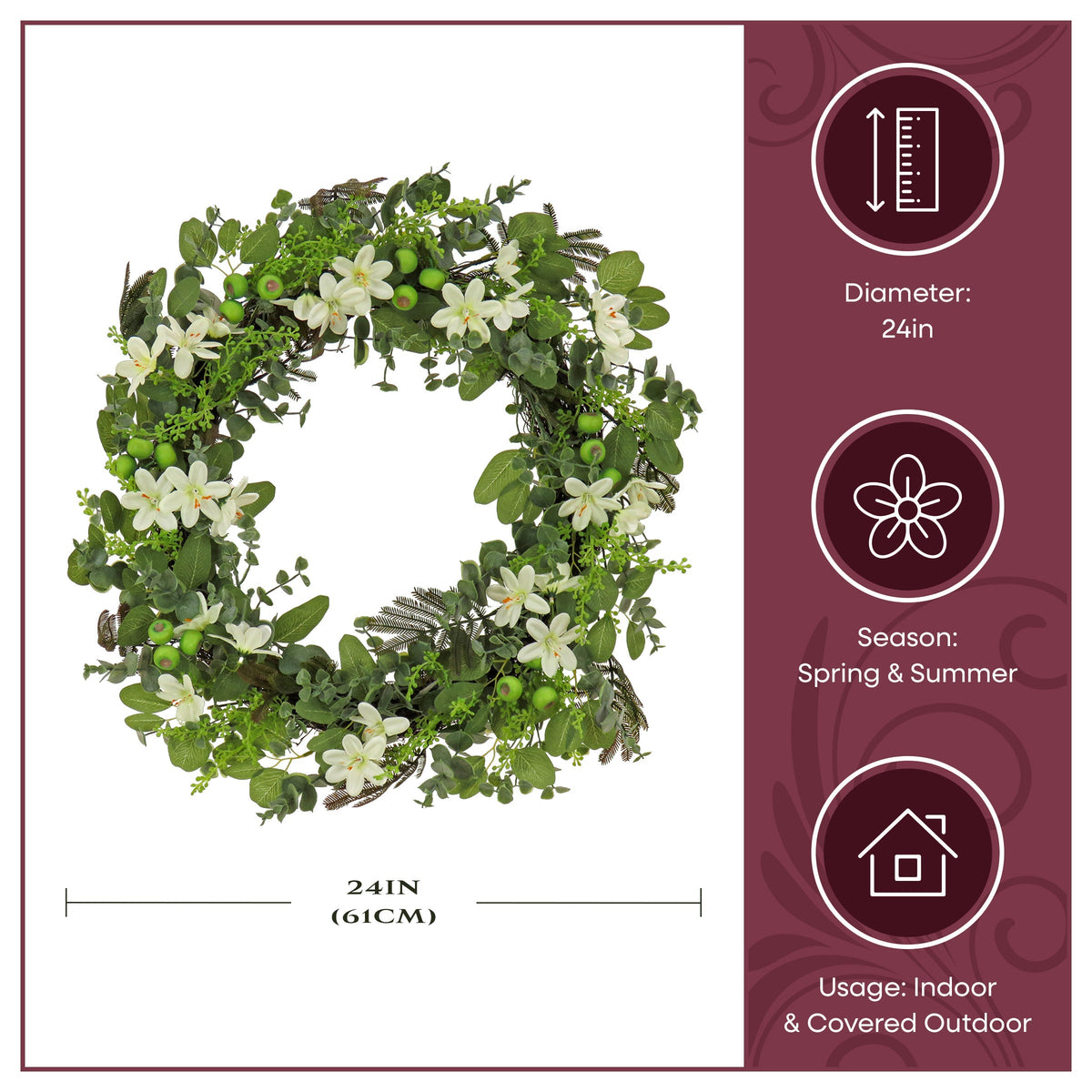 Mixed Flower Wreath with Flowing Stems, 61 cm
