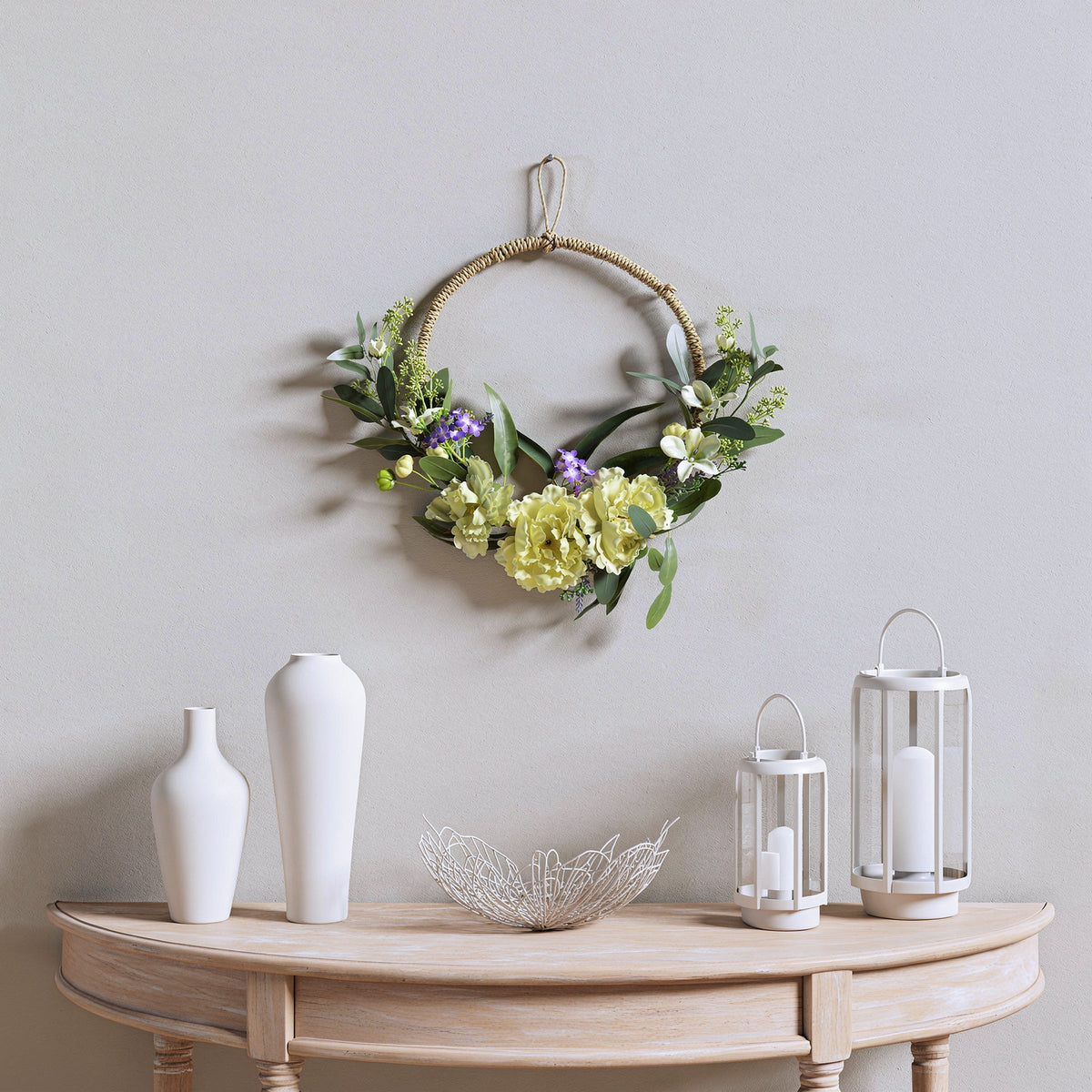 Peony Hoop Wreath with Mini Blossoms, 46 cm