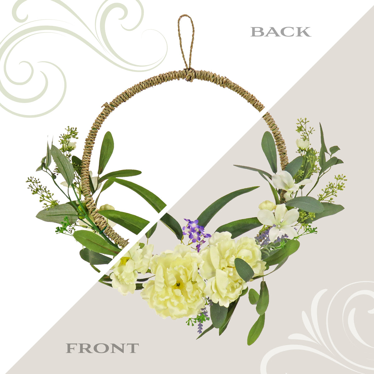 Peony Hoop Wreath with Mini Blossoms, 46 cm