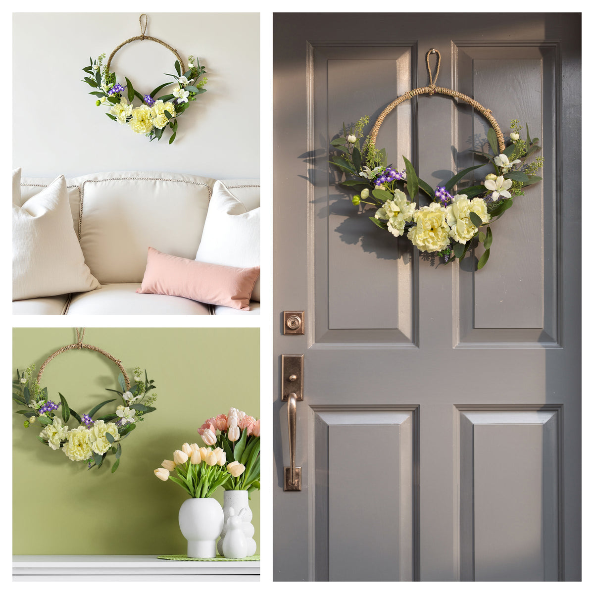 Peony Hoop Wreath with Mini Blossoms, 46 cm