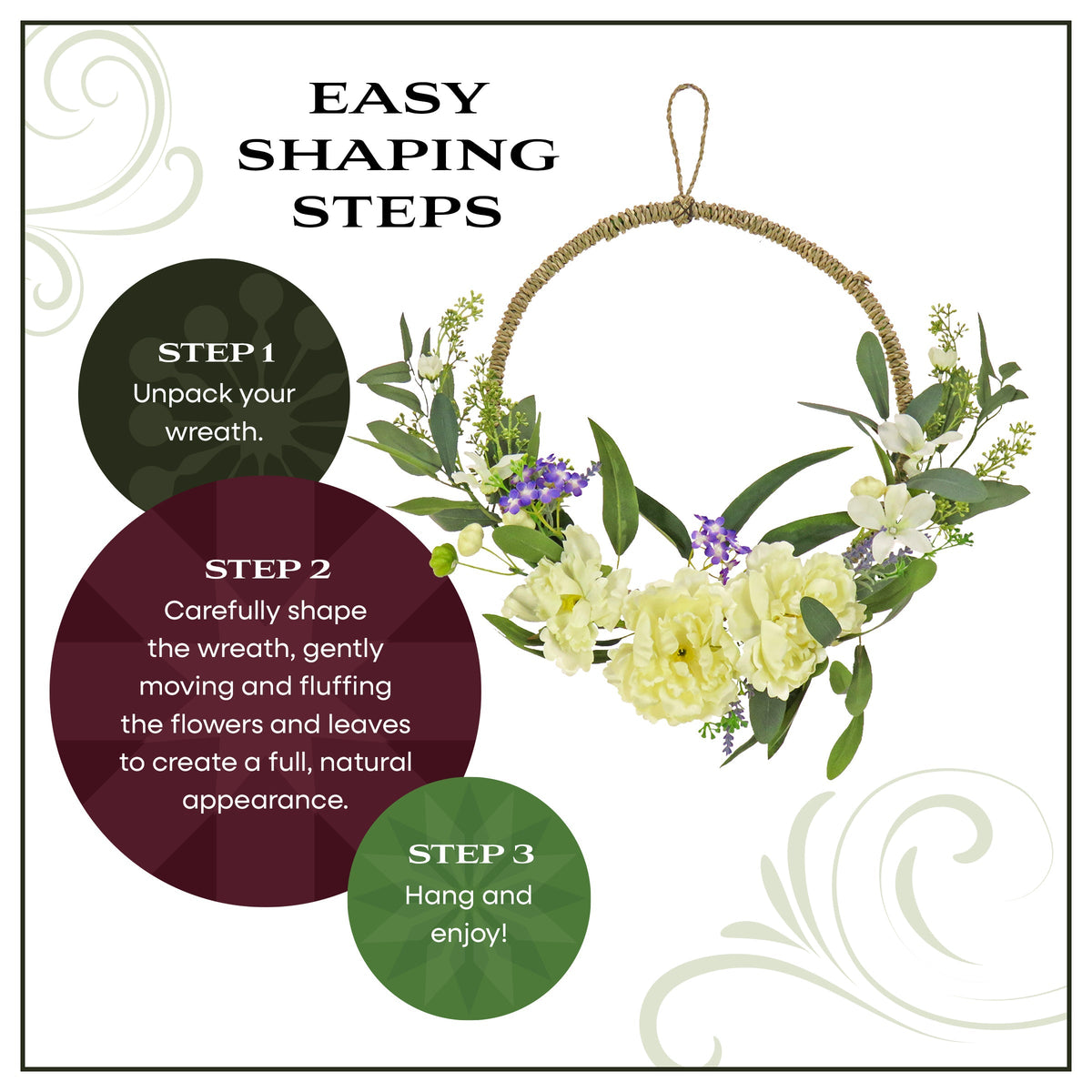Peony Hoop Wreath with Mini Blossoms, 46 cm