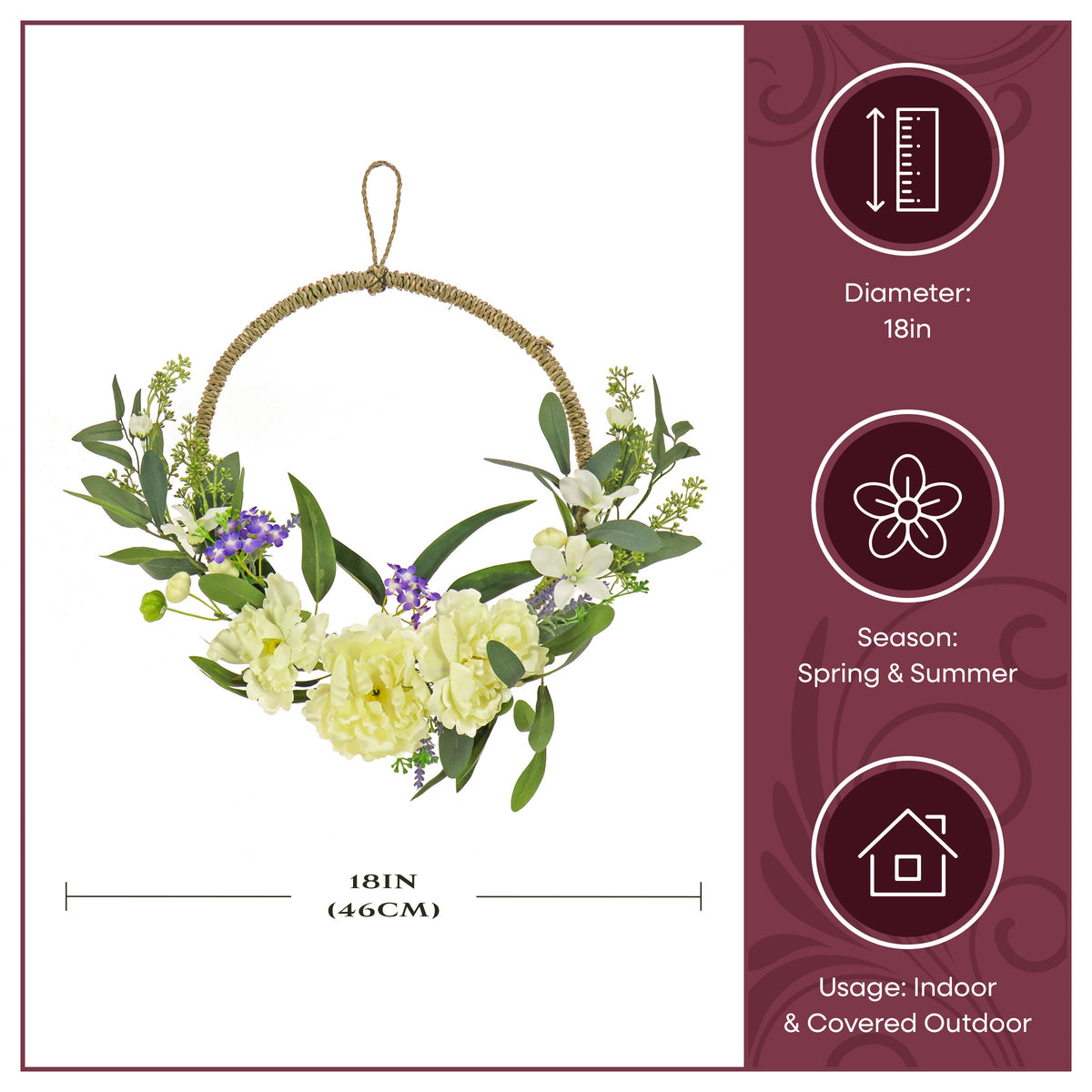 Peony Hoop Wreath with Mini Blossoms, 46 cm