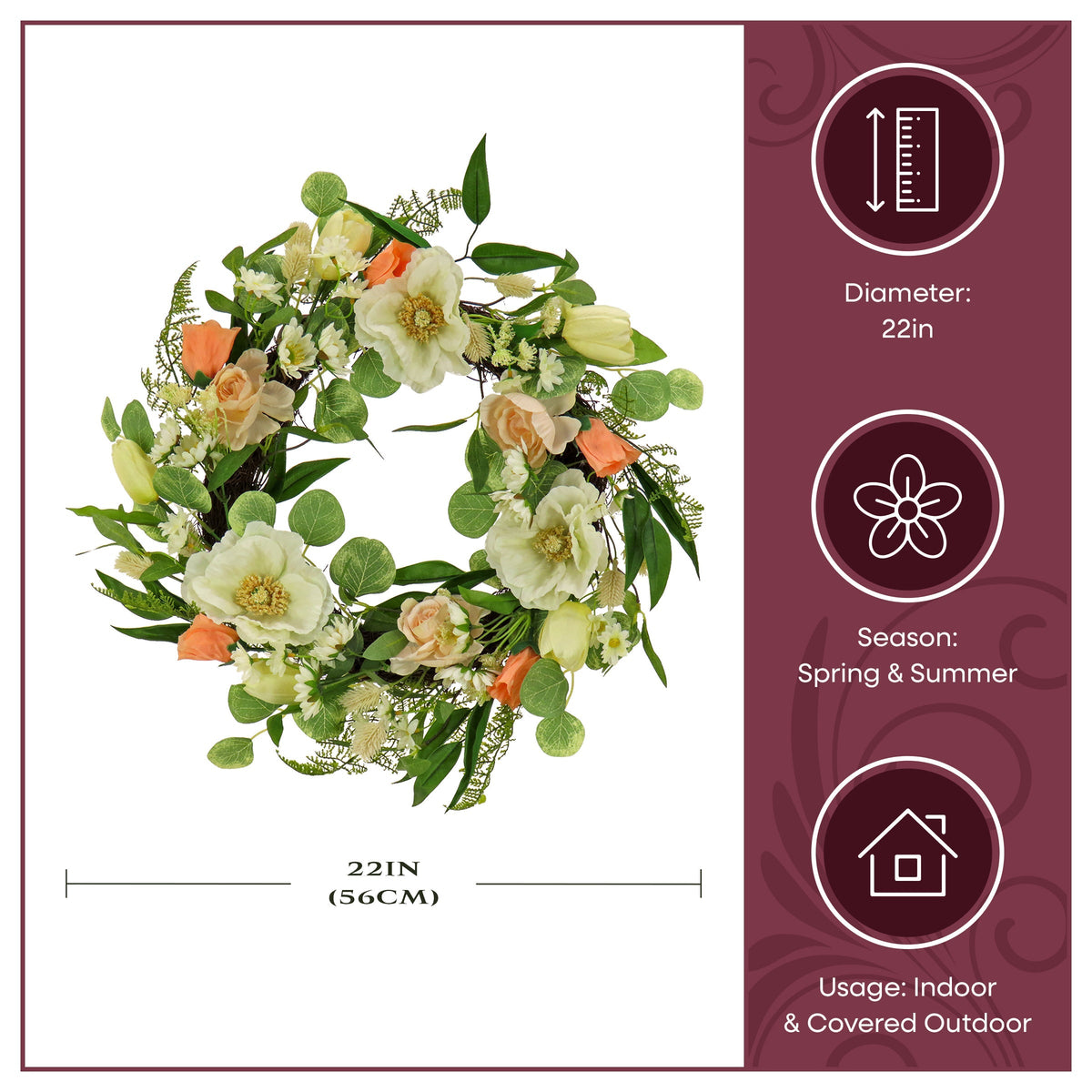 Tulip, Poppy and Buttercup Wreath, 56 cm