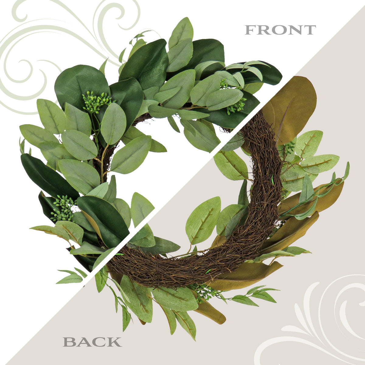 Eucalyptus and Magnolia Leaf Wreath, 56 cm