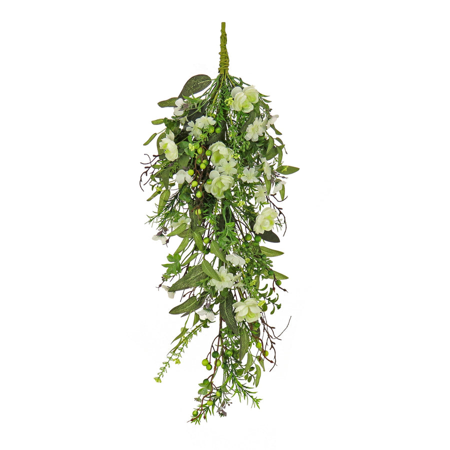 Teardrop Swag with Cream Blooms and Berries, 71 cm
