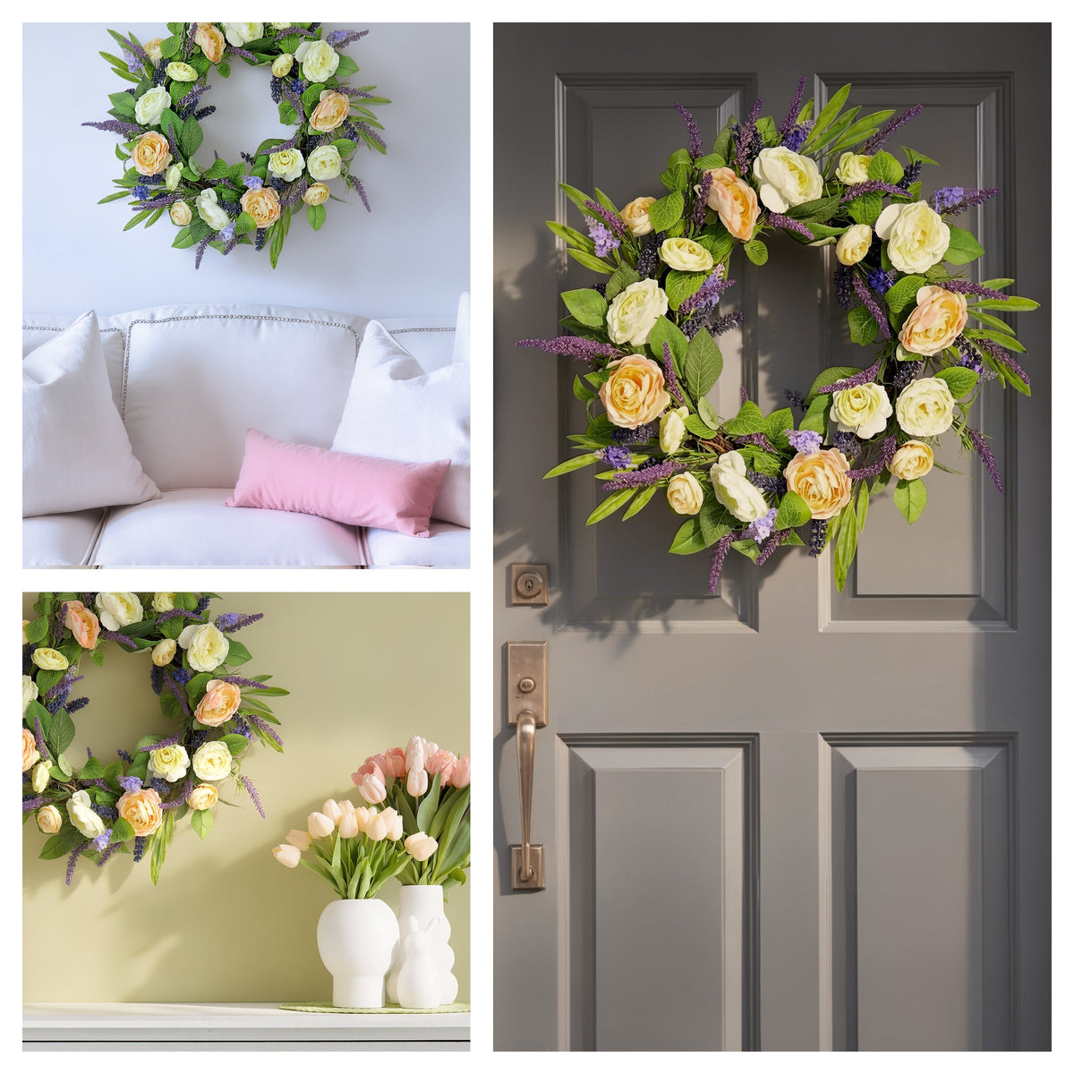 Ranunculus and Astilbe Wreath on Woven Branch Base, 61 cm