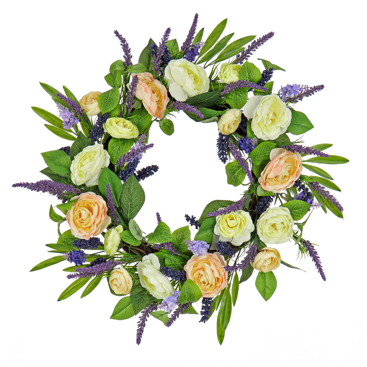 Ranunculus and Astilbe Wreath on Woven Branch Base, 61 cm