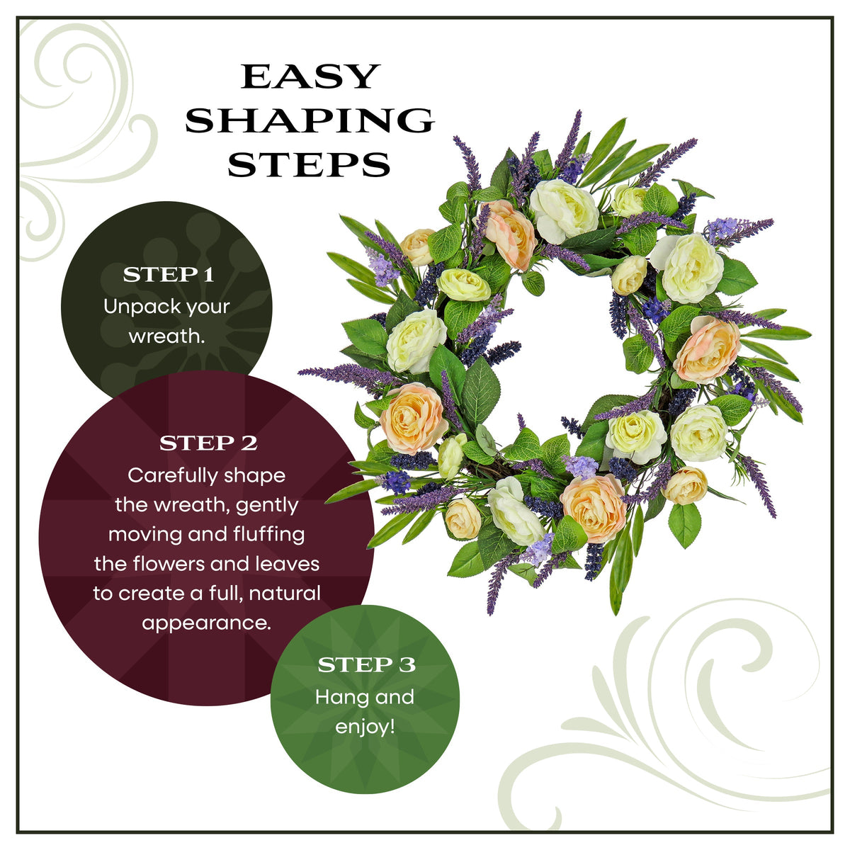 Ranunculus and Astilbe Wreath on Woven Branch Base, 61 cm