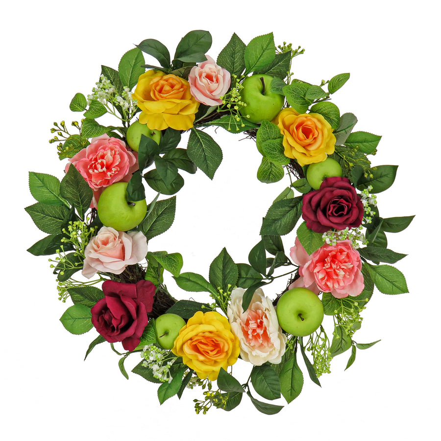 Rose and Peony Wreath with Apples, 56 cm