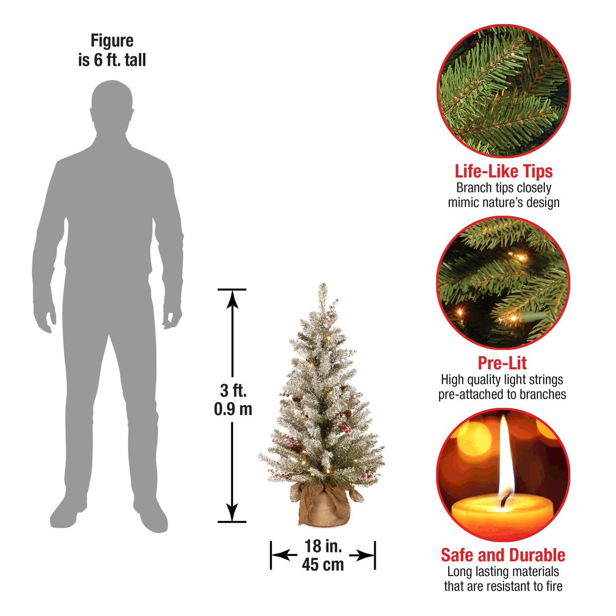 3ft Pre Lit Dunhill Fir Tabletop Christmas Tree in Burlap Bag, Warm White LED