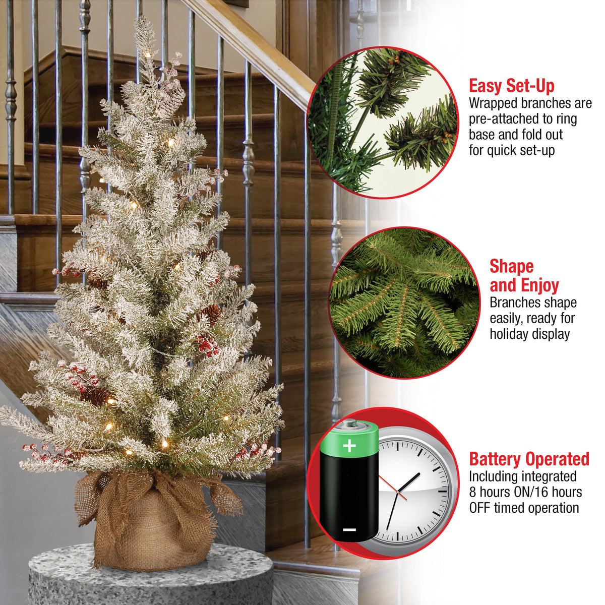 3ft Pre Lit Dunhill Fir Tabletop Christmas Tree in Burlap Bag, Warm White LED