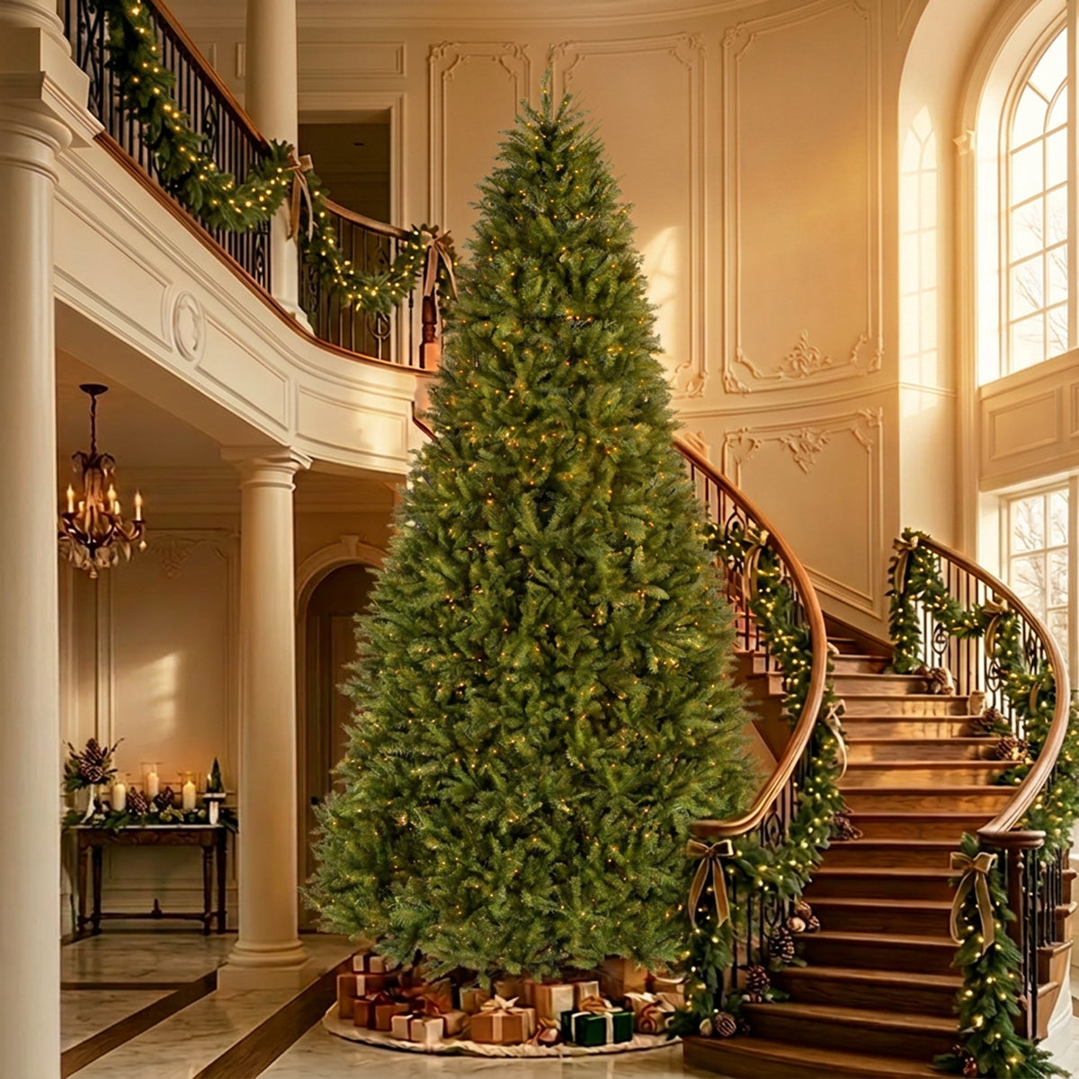 14ft Pre Lit Dunhill Fir Hinged Christmas Tree, Clear Lights