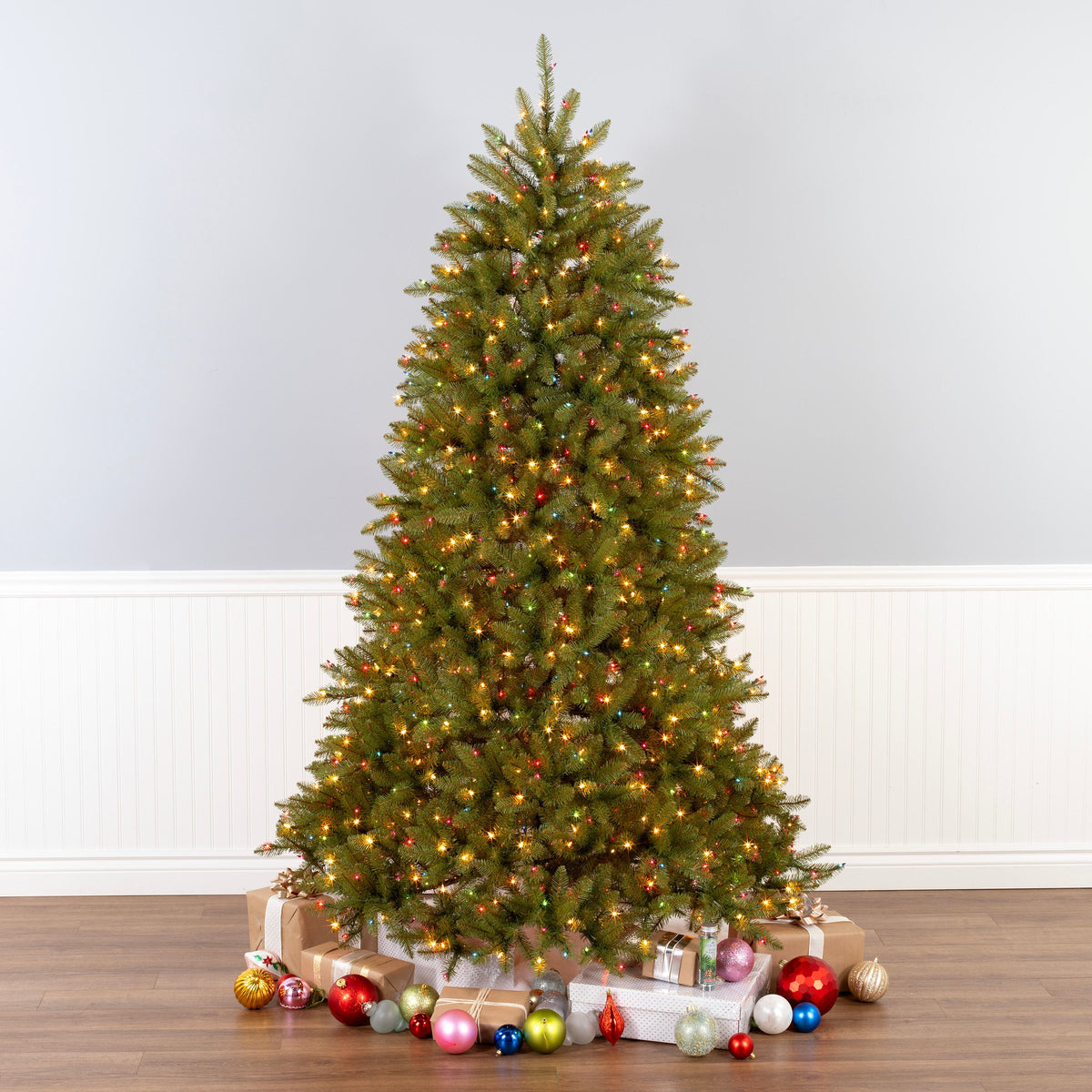 6.5ft Pre Lit Dunhill Fir Christmas Tree, 950 Multicolour and Clear Lights