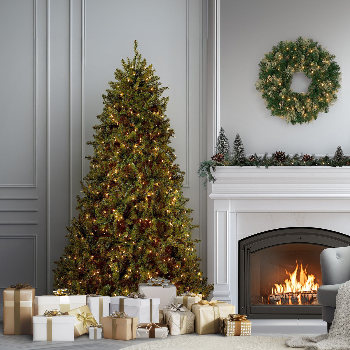 6.5ft Pre Lit Full Fir Christmas Tree, Clear Lights