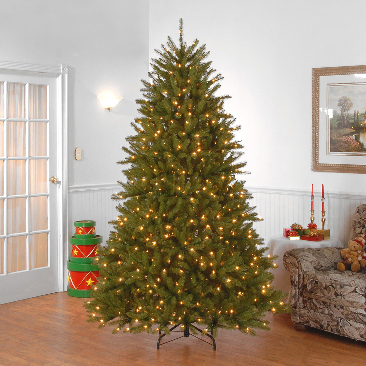 7.5ft Pre Lit Dunhill Fir Christmas Tree, Clear Lights