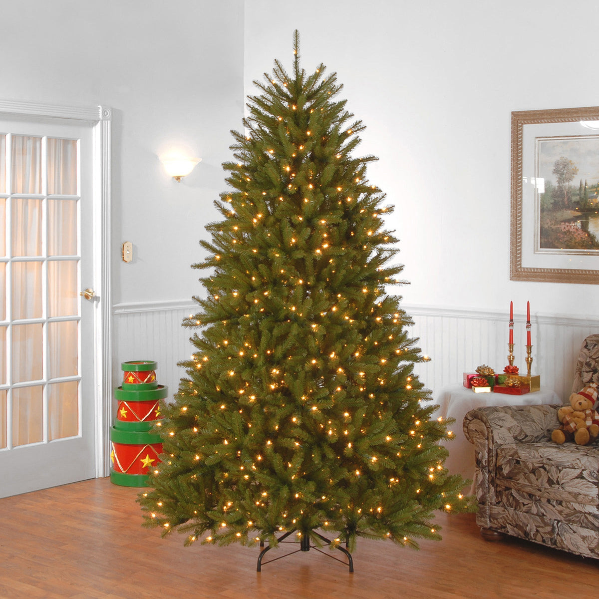 7.5ft Pre Lit Dunhill Fir Christmas Tree, Clear Lights