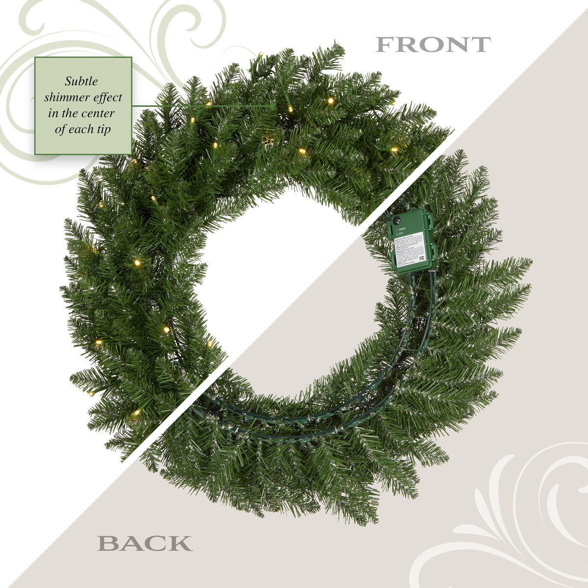 61 cm Pre Lit Shimmer Fir Christmas Wreath, Warm White LED