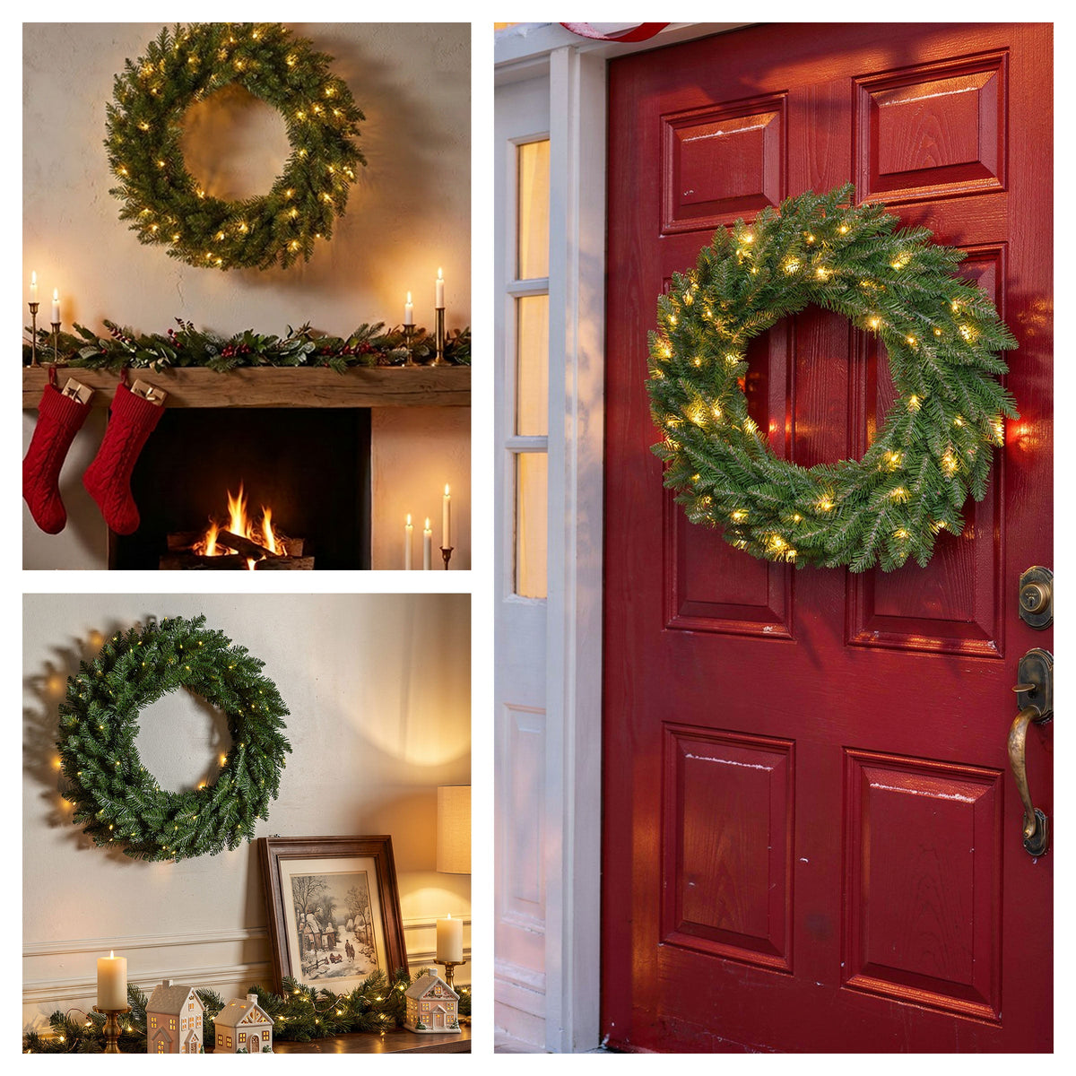 61 cm Pre Lit Shimmer Fir Christmas Wreath, Warm White LED