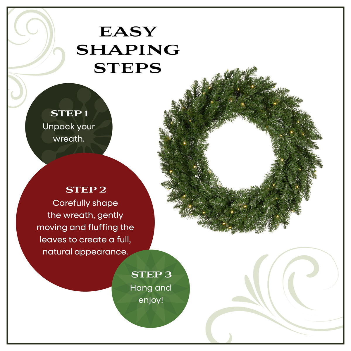 61 cm Pre Lit Shimmer Fir Christmas Wreath, Warm White LED