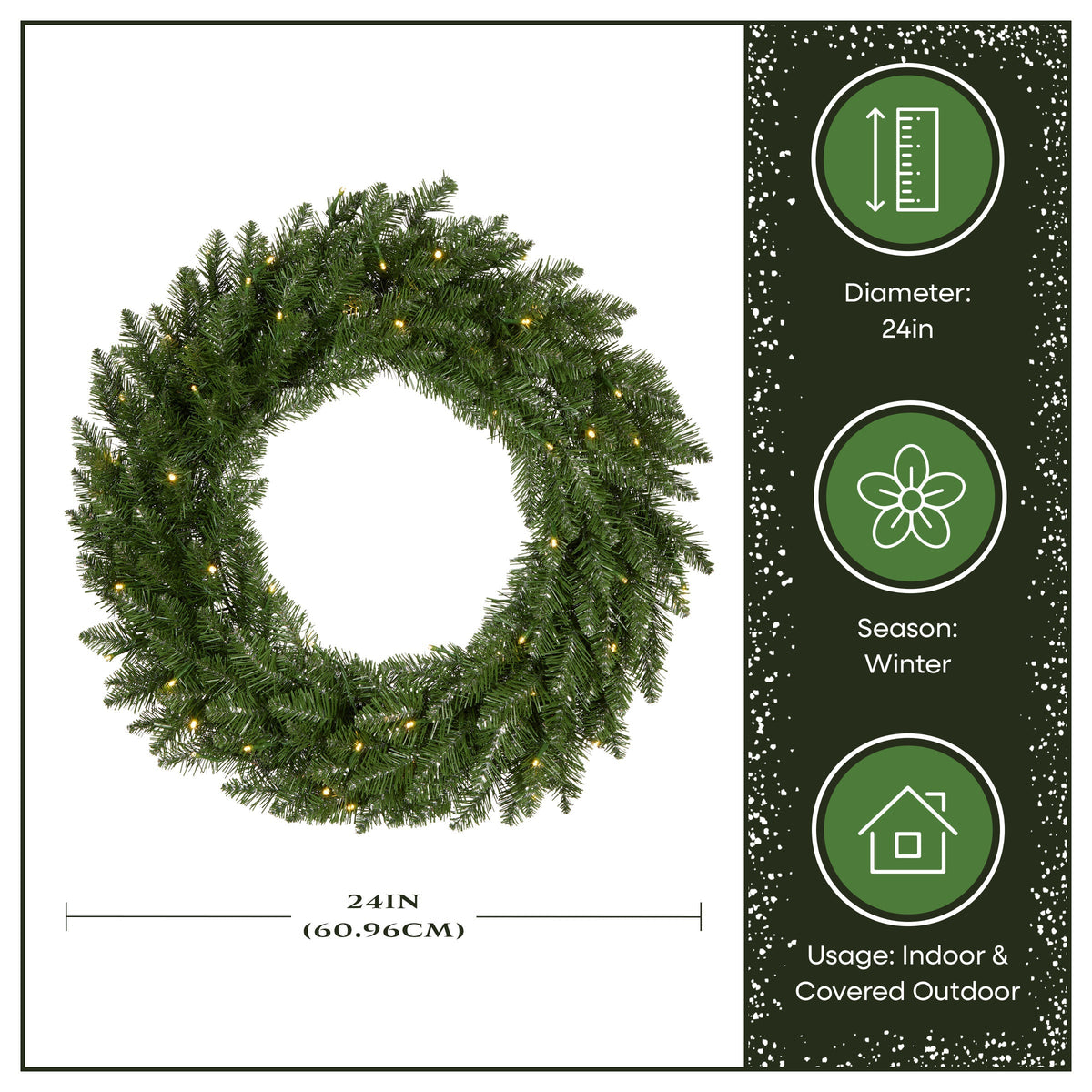 61 cm Pre Lit Shimmer Fir Christmas Wreath, Warm White LED