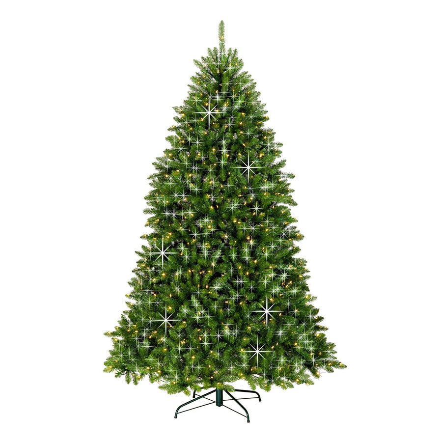 7.5ft Pre Lit Silver Tinsel Shimmer Christmas Tree, 700 Dual Colour LEDs