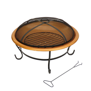 Copper Finish Steel Fire Pit with Stand and Screen, 74 cm