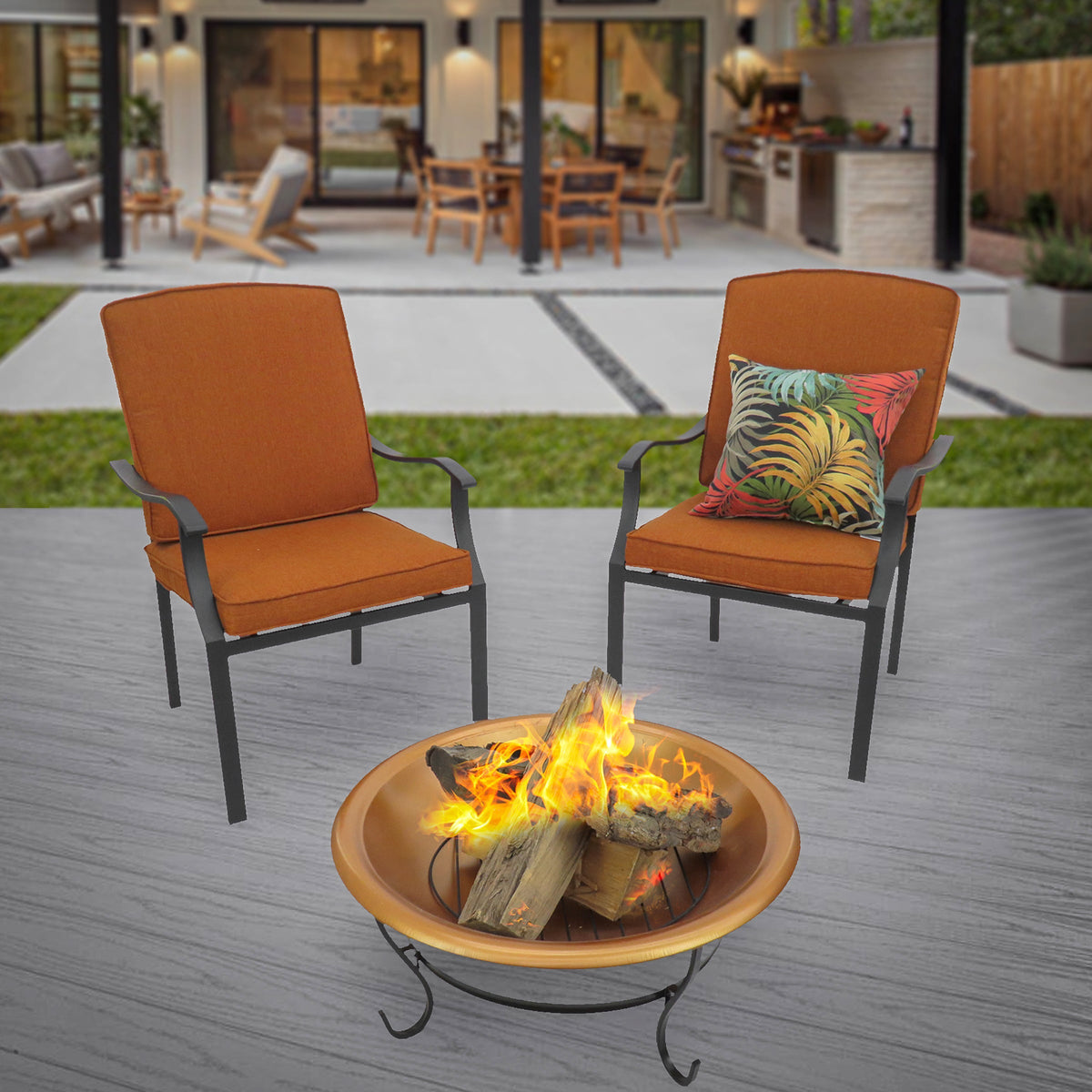 Copper Finish Steel Fire Pit with Stand and Screen, 74 cm