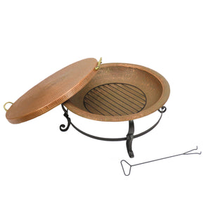Copper Finish Hammered Steel Fire Pit with Copper Cover, 76 cm