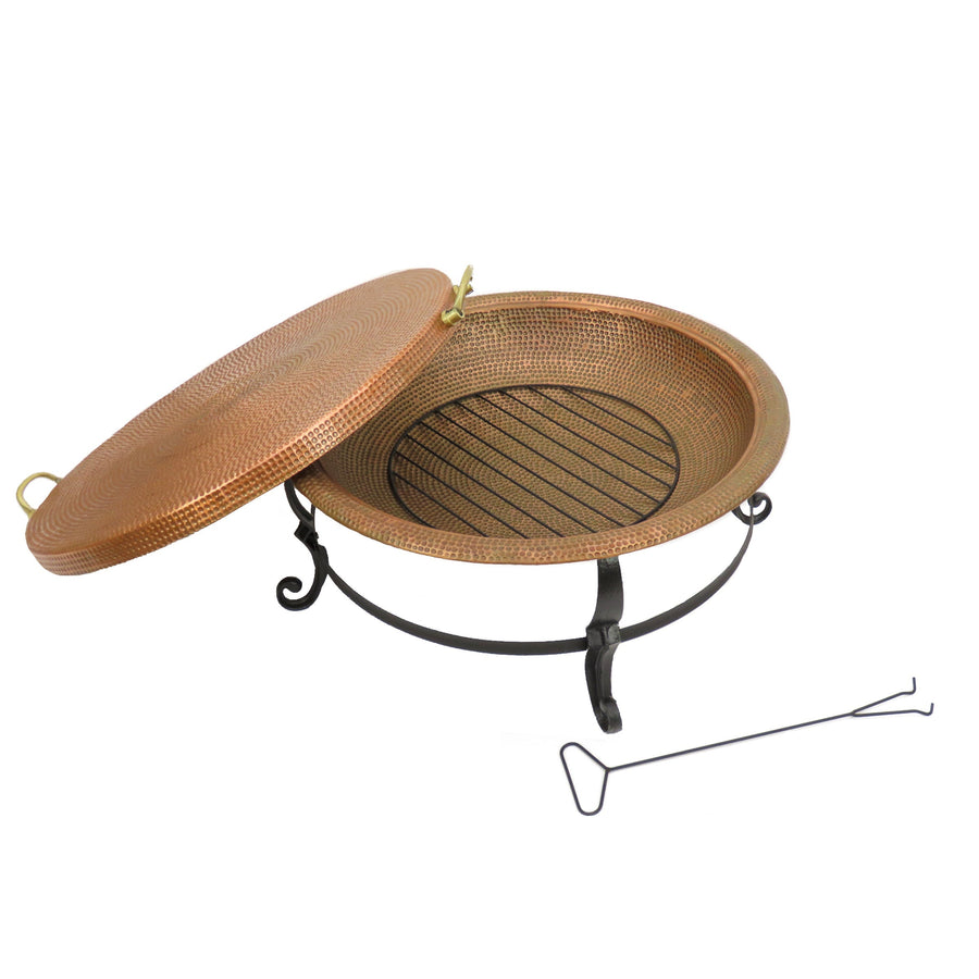 Copper Finish Hammered Steel Fire Pit with Copper Cover, 76 cm